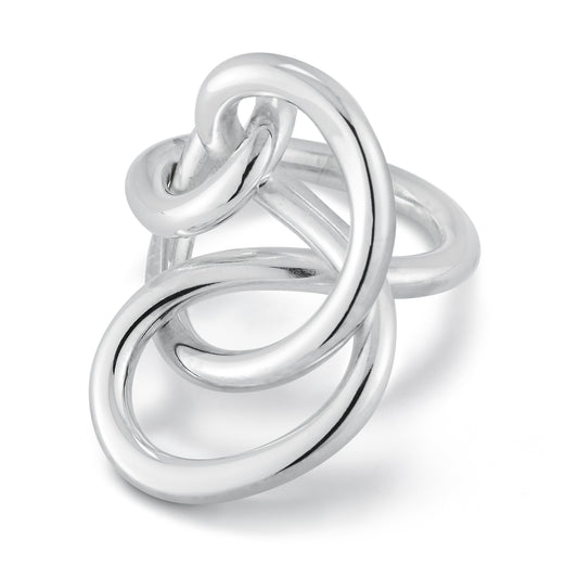 This statement ring is fabricated and formed in sterling silver. Each ring is unique as it is hand shaped out of a 3mm round wire. Ring has hammered details and is finished in high polish.  Ring sits comfortably and it has a nice weight to it. I suggest you wear it on the middle finger for best comfort and to make a statement.   1.25" wide on the top and 1.25" height including the shank   Handmade in Brooklyn, New York