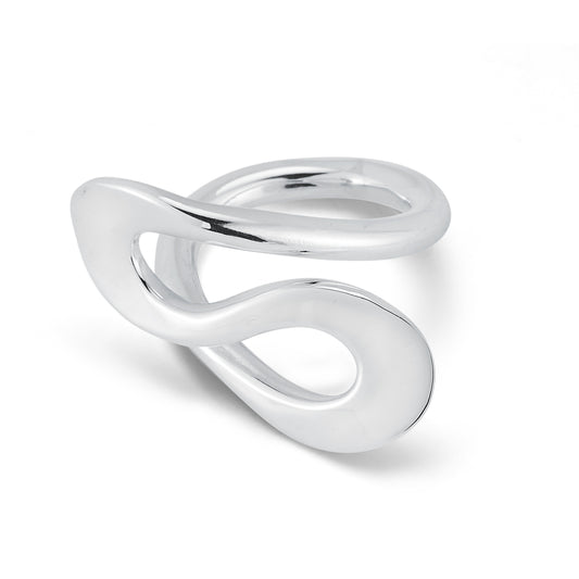 This sculptural ring is formed and shaped by hand in 3mm sterling silver wire. I hammered the details on the top so the flared pieces nestle on the knuckles and hug the finger. Top area is about 1" x .5" wide approximately.  Very comfortable ring to wear and one of the best sellers.  Top has hammered details and the ring is finished in high polish.   Handmade in Brooklyn, New York