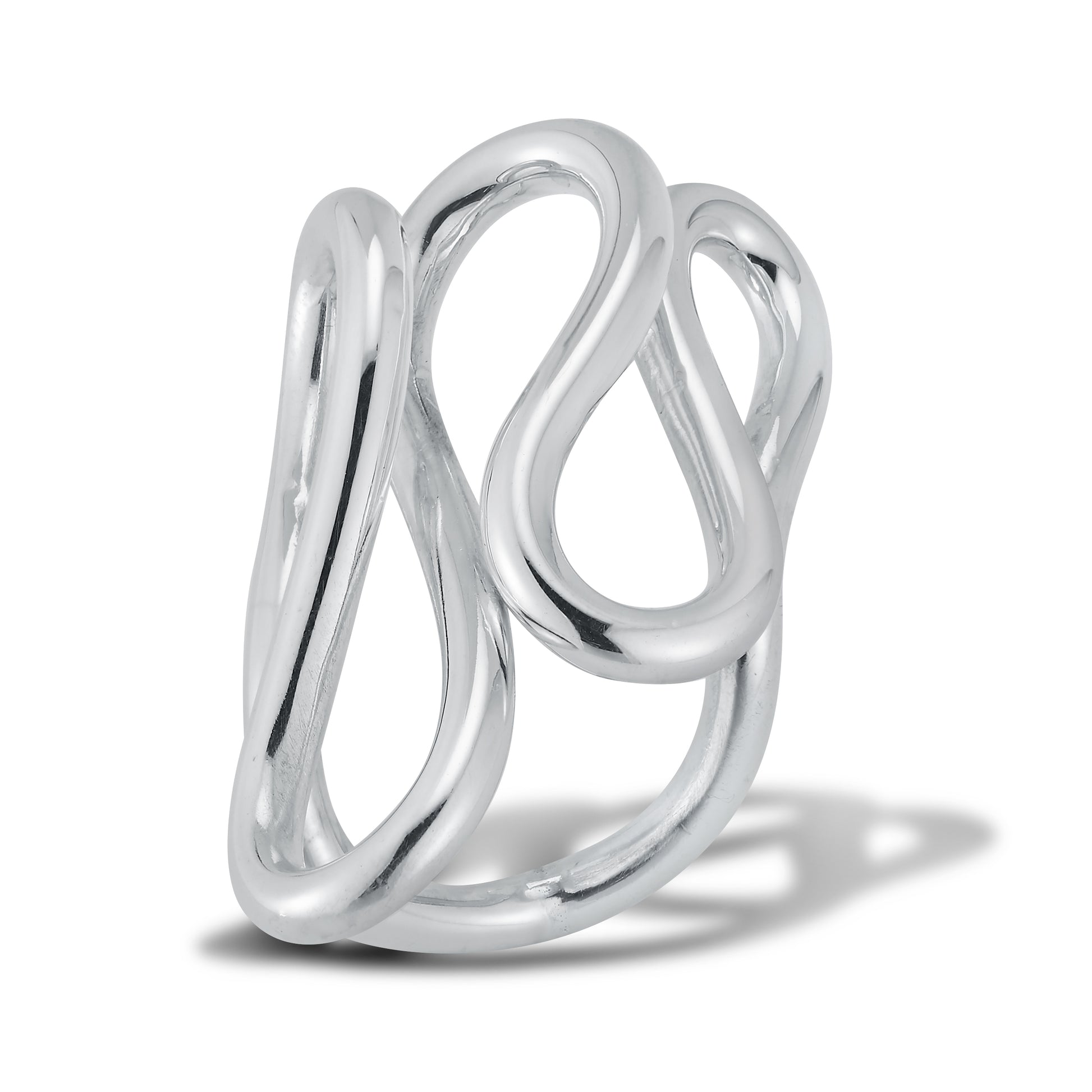 This is a freeform hand fabricated ring. It's truly a sculptural piece one that is unique in the way the shape flows, but also each piece will bend slightly differently as I hand form each ring.  It is made out of 3mm sterling silver wire. Ring is finished in high polish.  It's about 1.5" long and 1" wide on the top. I suggest you wear it on the middle finger for best statement as well as perfect fit between the fingers.   Hand crafted in Brooklyn, New York