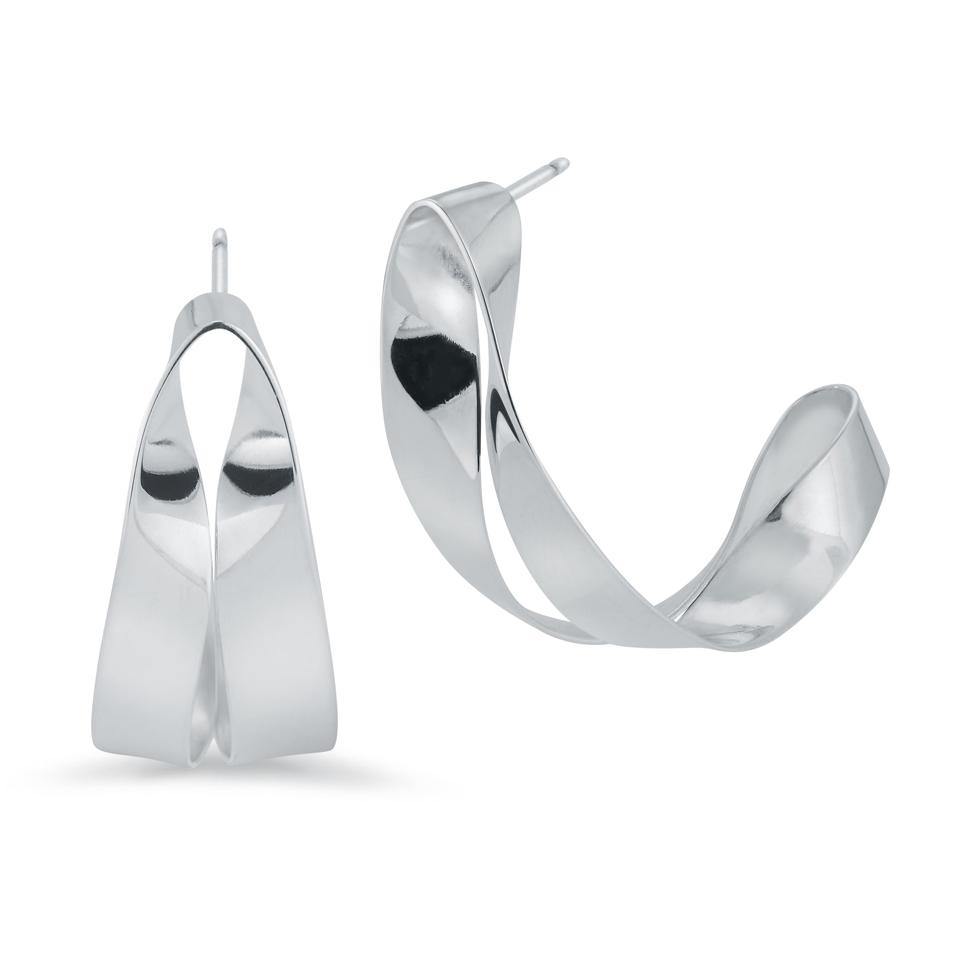 This unique hoop earring is created out of a single sheet of sterling silver. I roll down a thicker sheet to have a long piece that I can join and fabricate into this interesting ribbon-like form.   It's a very light earring, easy to wear and frames the face in a lovely way.   ~1.75" long and .5" wide  ~ post back with clutch  Handmade in Brooklyn, New York