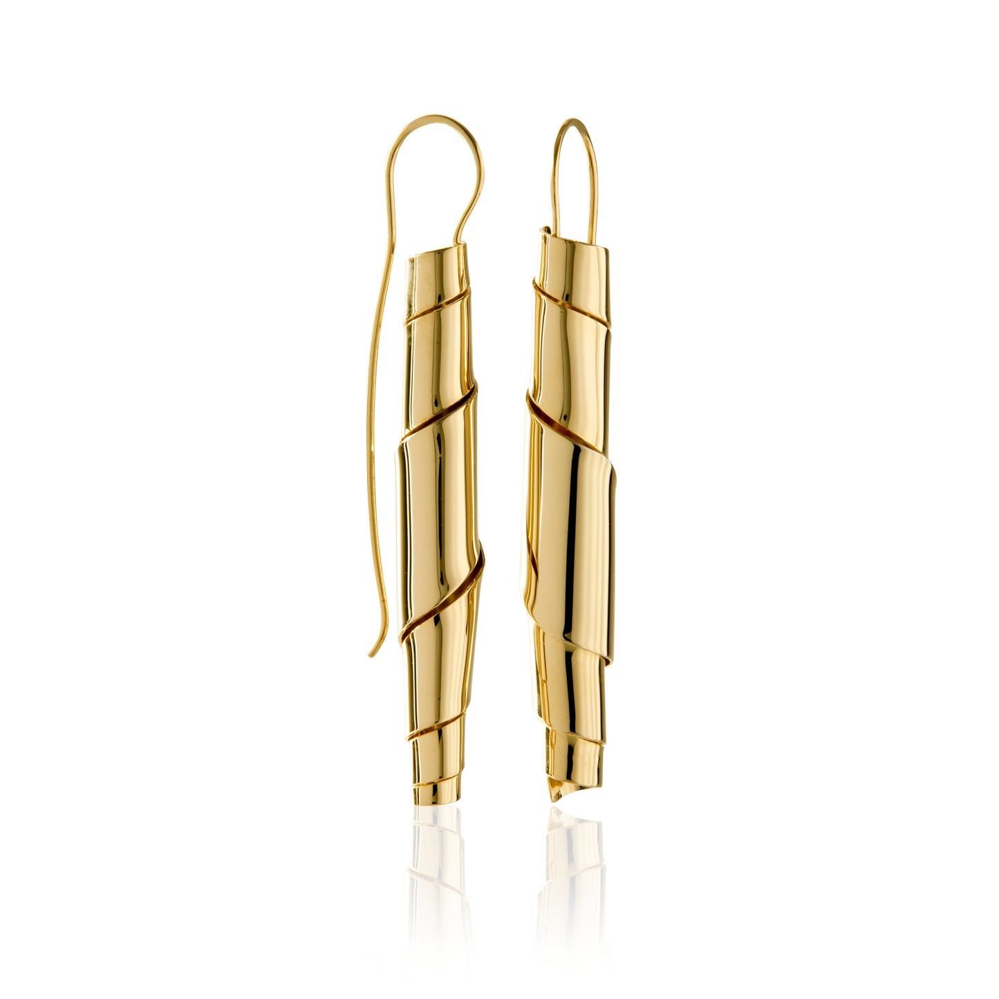 Tunnel Vision Drop Earrings – Sculptural Coiled Brass