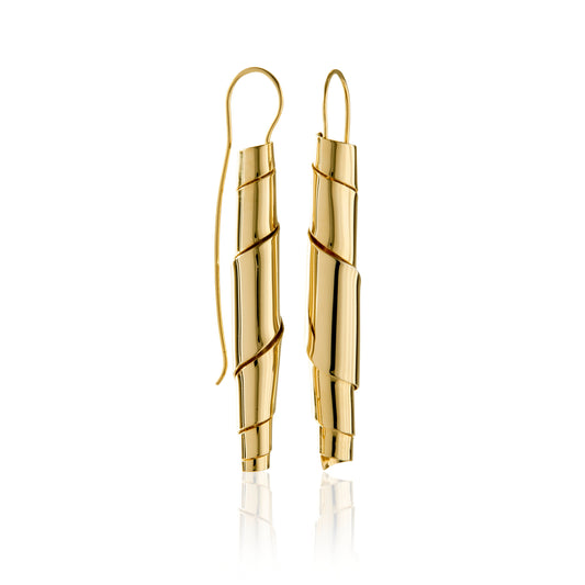 Tunnel Vision Drop Earrings – Sculptural Coiled Brass
