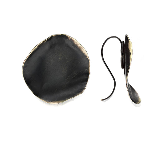 Wilts Button Earrings – Patina Brass Discs with Hammered Edges