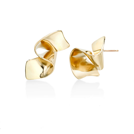 ~1"x1" in size  ~ post back with clutch  Earrings are hand formed and cut in  brass and finished with 14k gold plating.