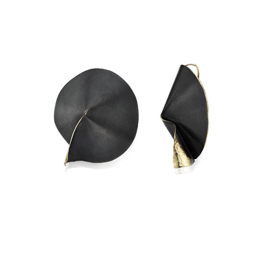 Pasties Earrings – Sculptural Brass Shields with Patina Finish