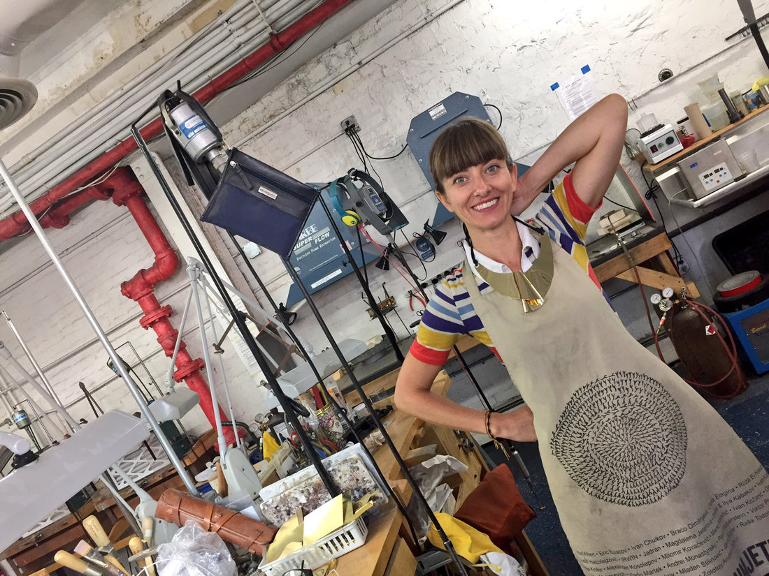 Mia of Oblik Atelier wearing Moby Dick necklace 