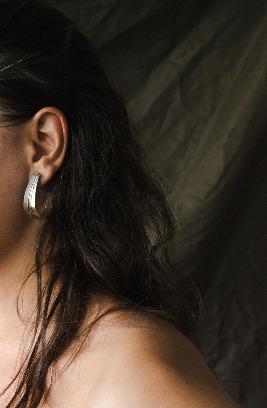 Hug Me Huggie Post Earrings – Triple Ribbon Sterling Silver  Studs