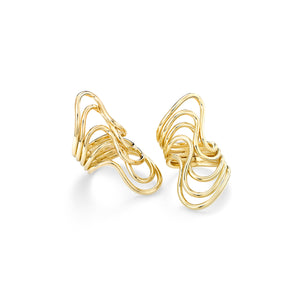 Andy ring is a sculptural gold plated ring. Hand fabricated out of wires , comfortable but a statement piece to wear. Its about 1" in length on your finger and about 1/2-3/4" " in width. 