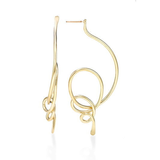 Clouds are part of the Drawing Series Collection. When I think of these earrings I think of that cartoon thought bubble.. a small cloud of thought.. hence this name..  ~ shaped brass wire with 14k gold finish and 14k gold filled earring posts  ~ size: 2.5" long and 1" wide  ~ light and unique as the post is hidden and the earring is seamlessly appearing attached on the ear lobe