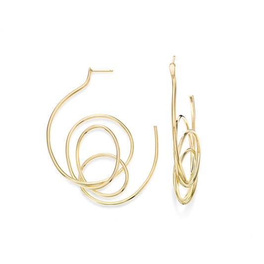 Cyclone is your mood and weather changer and one that makes the ladies on the platform stop and ask some questions..  ~size is 3" approximately  It's hand formed out of a single wire in brass and finished in 14k nickel free gold plating.   Post back with clutch.