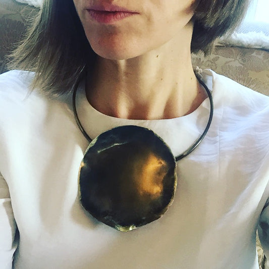Moon Collar Necklace – Patinated Brass Eclipse Pendant