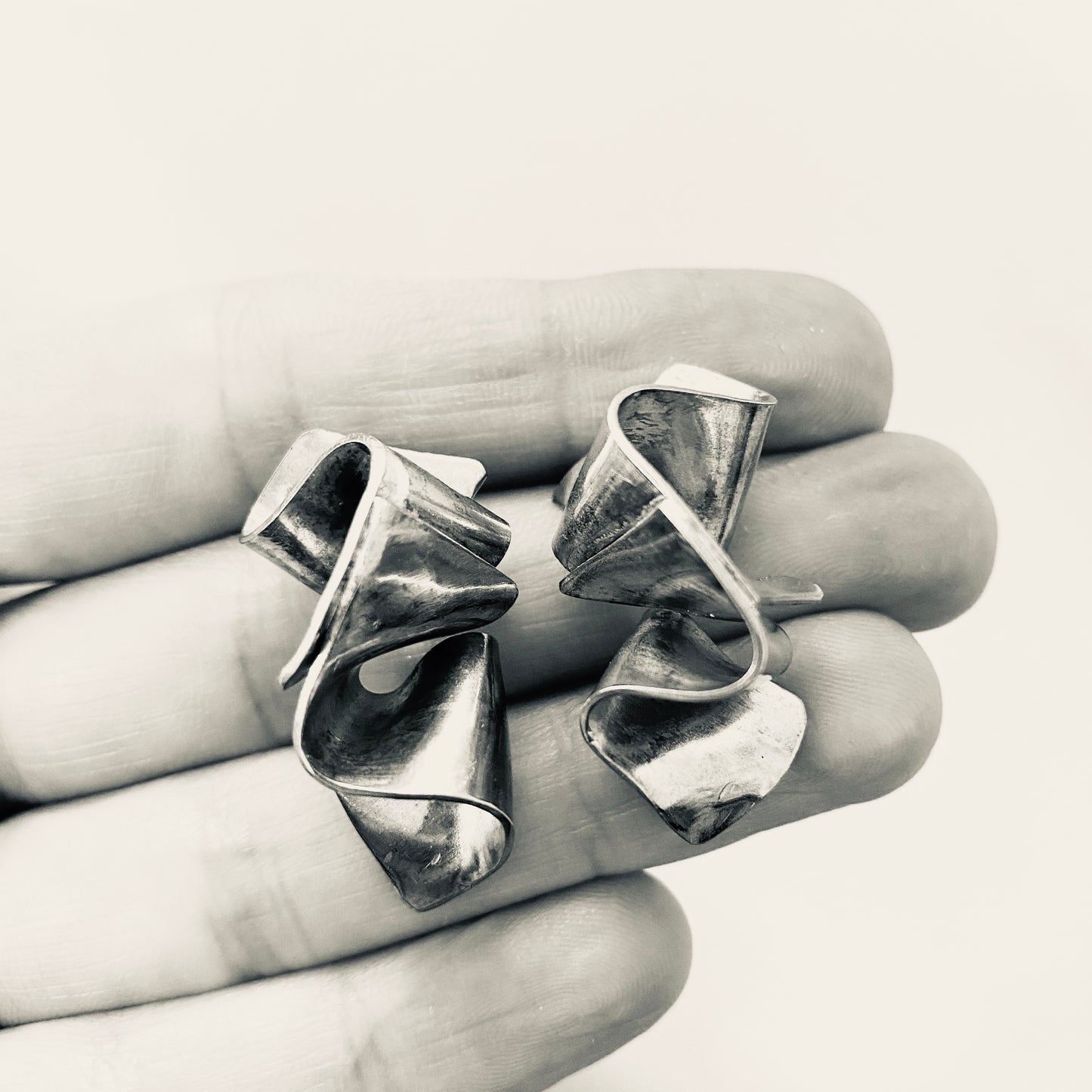 Ruffle Those Feathers Stud Earrings – Twisted and Folded Metal Design