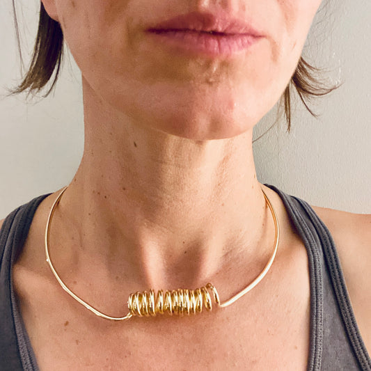 Spring Forward Necklace – Hand-Coiled Brass Collar