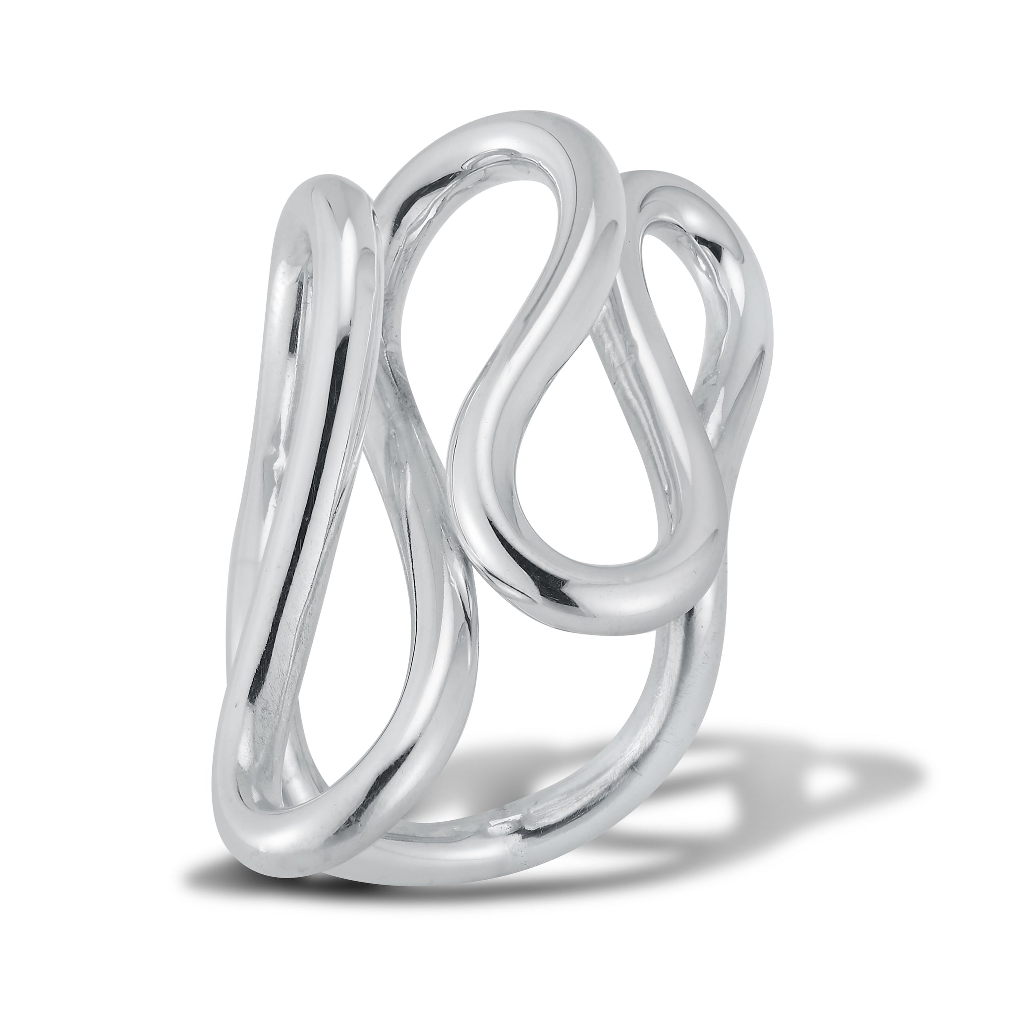 This is a freeform hand fabricated ring. It's truly a sculptural piece one that is unique in the way the shape flows, but also each piece will bend slightly differently as I hand form each ring.  It is made out of 3mm sterling silver wire. Ring is finished in high polish.  It's about 1.5" long and 1" wide on the top. I suggest you wear it on the middle finger for best statement as well as perfect fit between the fingers.   Hand crafted in Brooklyn, New York 