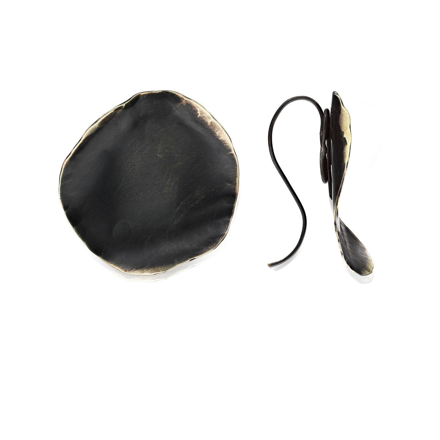 Wilts Button Earrings – Patina Brass Discs with Hammered Edges