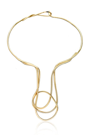 This is an unique collar necklace with an elongated pendant feature.. a single continuous 3mm round wire that has been coiled and shaped into this sculptural piece.  Middle section is about 5-6" long, depending on the necklace. Please allow variance as each necklace is hand shaped.