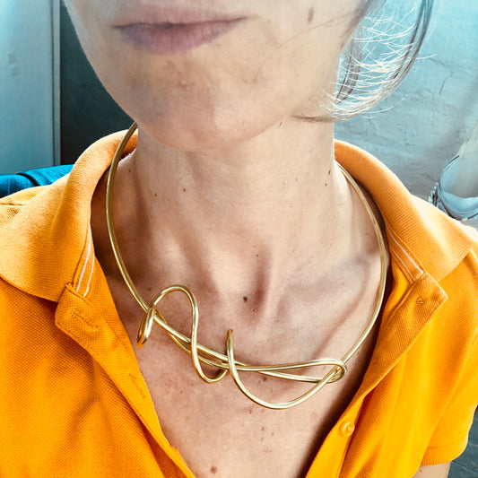 Needle and Thread Collar Necklace – Hand-Formed Brass Wire Design